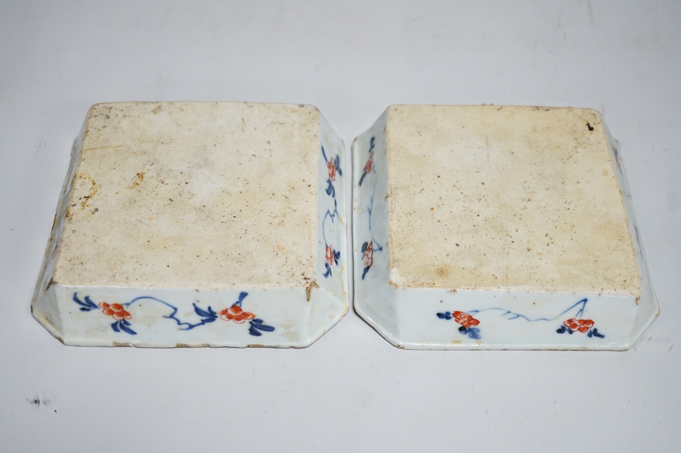 Two Chinese Imari square dishes, Kangxi, 15cm sq.